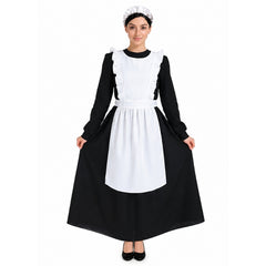 Adult colonial apron and mop hat costume accessory set for historical and colonial dress-up.