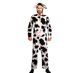 adult cow jumpsuit costume with pink teats and seperate matching hood.