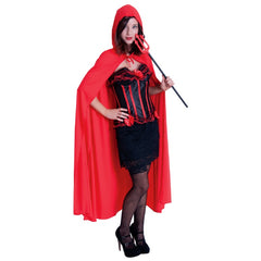 Adult red devil cape with hood costume accessory for Halloween and Book Week