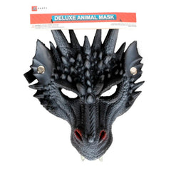 Adult dragon mask in grey and black with sculpted scales – fantasy costume accessory