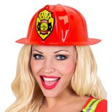 Lightweight red firefighter helmet costume accessory with fire chief badge