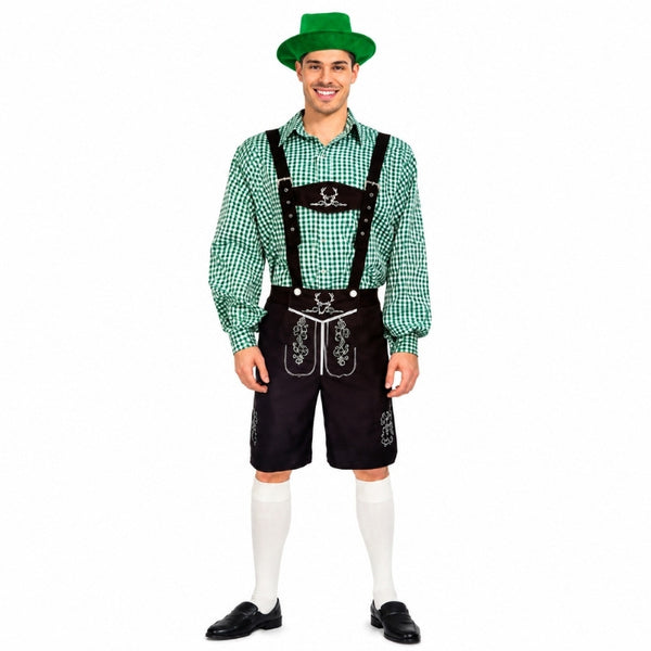 Men’s Green Check Beer Man Oktoberfest Costume with Lederhosen