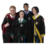 Adult Hufflepuff Classic Robe, yellow trim, logo and hood, with the other Harry Potter robe.