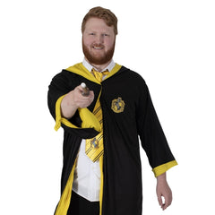 Adult Hufflepuff Classic Robe, mid calf length, yellow trim and logo.