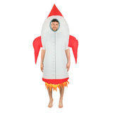 Adult inflatable rocket costume is unisex with battery pack.