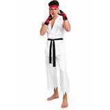 Adult white karate costume with black belt front view