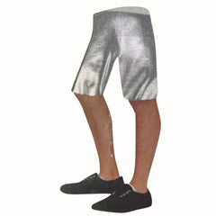 Adult Metallic Long Shorts - Silver, lycra, unisex.
