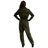 Womens olive green pilot flight suit costume – back view