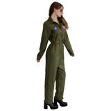 Womens olive green flight suit jumpsuit – side view