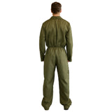 Mens olive green pilot jumpsuit costume – back view