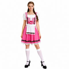 Adult Pink Beer Girl Oktoberfest Costume with Knee High Socks