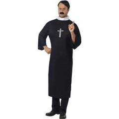 Adult priest robe with attached white collar – religious costume for parties