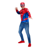 Adult Spider-Man Marvel costume top and mask with classic red and blue superhero design