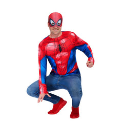 Adult Spider-Man costume top and mask with red and blue Marvel superhero design