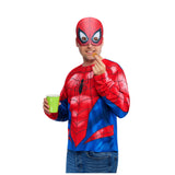 Adult Spider-Man Marvel costume top featuring iconic spider emblem with matching mask