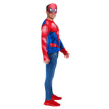 Side view of Adult Spider-Man Costume Top and Mask showing printed sleeve details