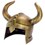 Adult Viking helmet with horned warrior design and antique gold finish
