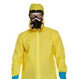 Yellow protective suit costume showing front zip and hooded design