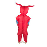 adults inflatable devil costume in red with large horns.
