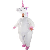 adult inflatable unicorn v2 costume in white with pink accents plus mane.