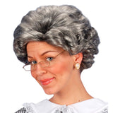 Grey Agatha granny wig with curled vintage hairstyle for costume parties