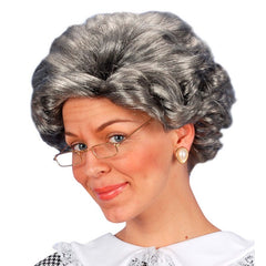 Grey Agatha granny wig with curled vintage hairstyle for costume parties