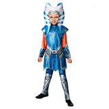 Child wearing an officially licensed Ahsoka Deluxe Star Wars costume with headpiece, ideal for Book Week, May the 4th and Halloween.