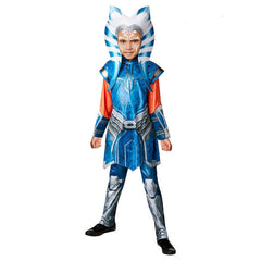 Child wearing an officially licensed Ahsoka Deluxe Star Wars costume with headpiece, ideal for Book Week, May the 4th and Halloween.