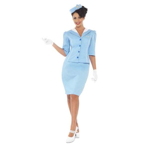 Air Hostess costume in pale blue with short sleeves.