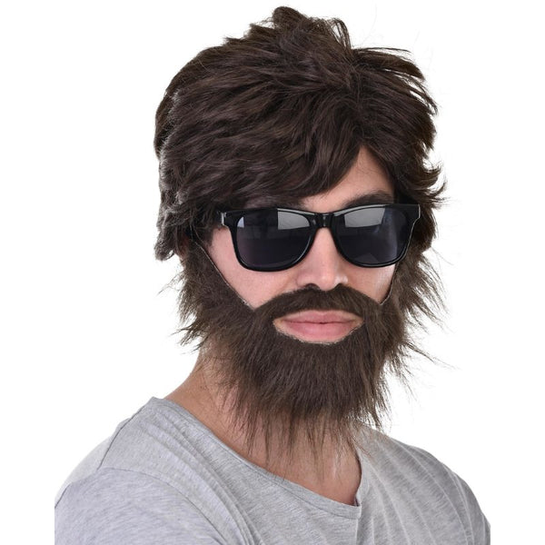 Dark brown Alan wig and beard set for costume parties