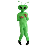 Green Alien Costume with jumpsuit and alien head front view