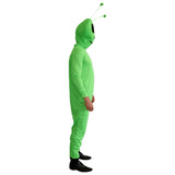 Green Alien Costume with jumpsuit and alien head side view