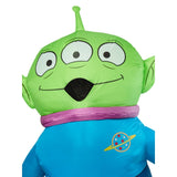 Close up of Toy Story Alien inflatable costume head with three eyes and antenna
