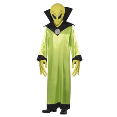 Alien Lord Costume with green robe, alien mask, and latex hands – unisex
