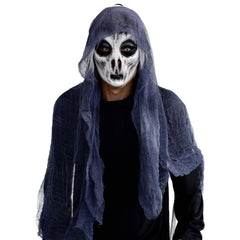 Alien mask with mesh hood featuring white grey base and black accents