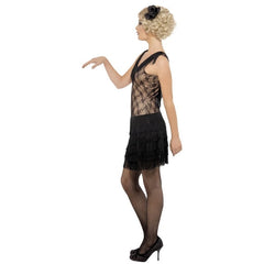 All That Jazz Flapper black and nude dress, lace bodice with nude lining, black fringed short skirt.
