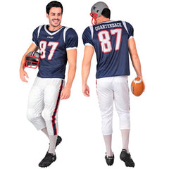 Adult American football player costume with padded jersey and pants