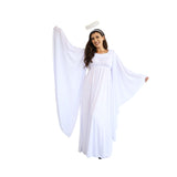 Angel adult costume with wide sleeves to resemble wings
