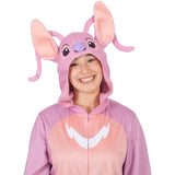Close-up of Angel costume hood showing embroidered face, 3D ears and antennae