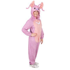 Adult Angel costume onesie from Lilo & Stitch with 3D hood features, ears, and antennae