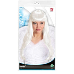 Angel wig long straight white with fringe for cosplay and costume themes
