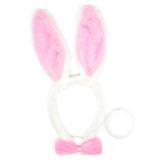 Pink bunny ears with a white headband on a white background