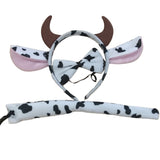 Cow-themed headband with horns and tail on a white background