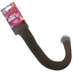 Brown curled animal tail with fluffy tip and elastic loop – 46cm