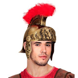 Side view of gold Roman gladiator helmet distressed finish costume accessory