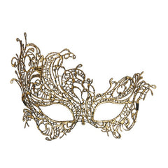 Antique baroque lace masquerade eye mask in gold and silver with ornate filigree design
