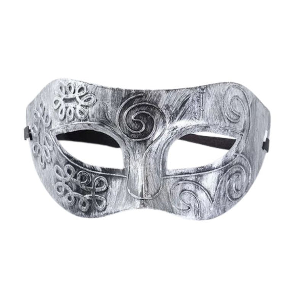 Antique Venetian eye mask in distressed silver with ribbon ties – unisex masquerade accessory