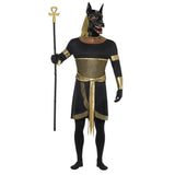 Anubis the Jackal Adult Costume, Black & Gold tunic with wrist cuffs, horse like mask.