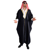 Adult Arab Sheik Black Robe Costume with headscarf and head tie front view