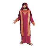 Arab Sultan Men's Costume, red robe with gold/red fabric trim, tunic, plus headpiece with drape.
